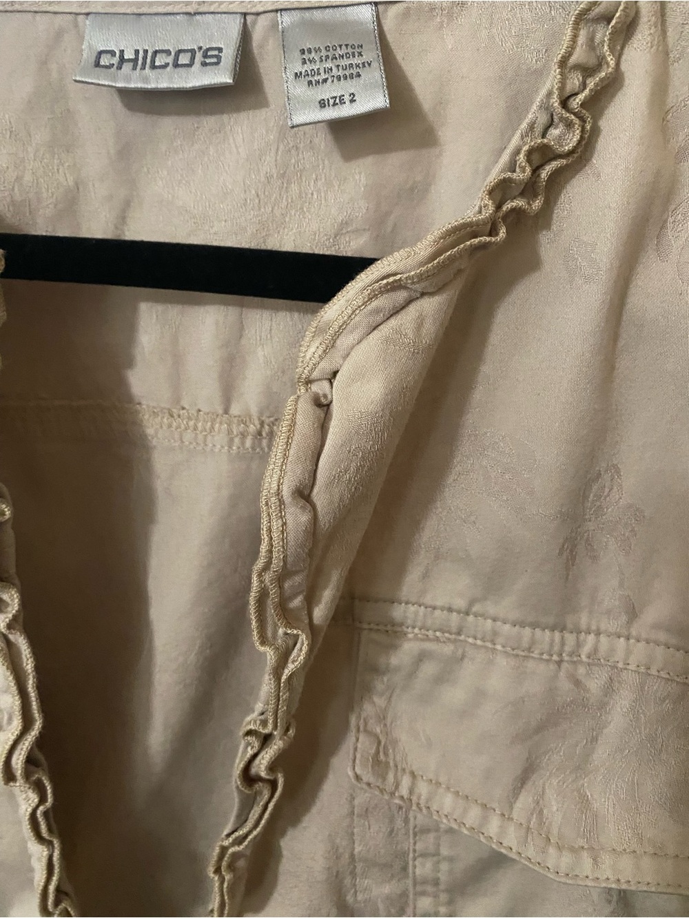 Chico's Cream Ruffle-Trim Button Front Jacket - Picture 5 of 5